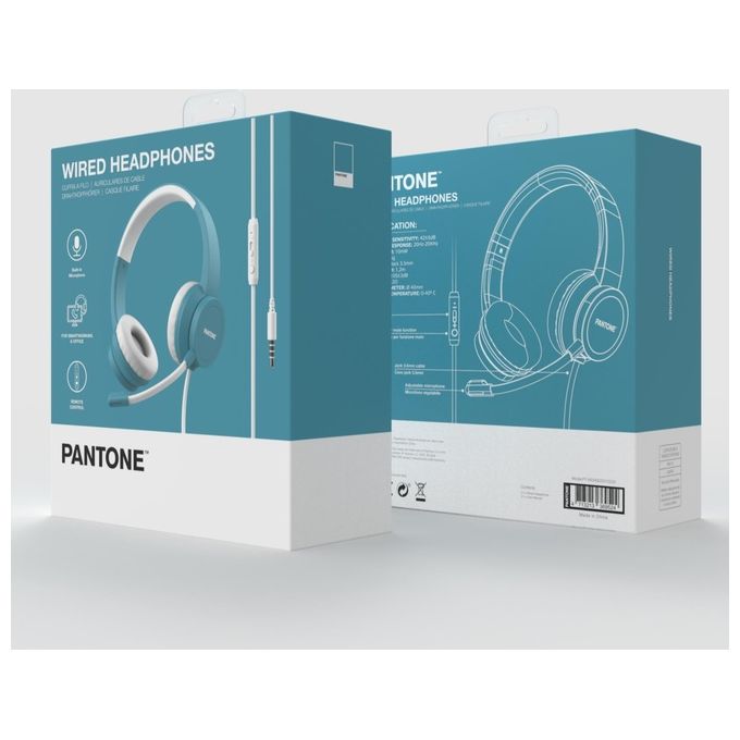 Pantone SW Cuffia a Padiglione con Filo e Microfono Lightblue