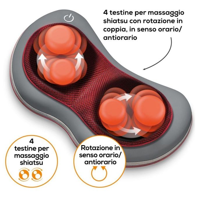 Beurer 64303 Cuscino Massaggiante Shiatsu con Funzione Riscaldamento e Spegnimento Automatico dopo 20 min colore Grigio Rosso