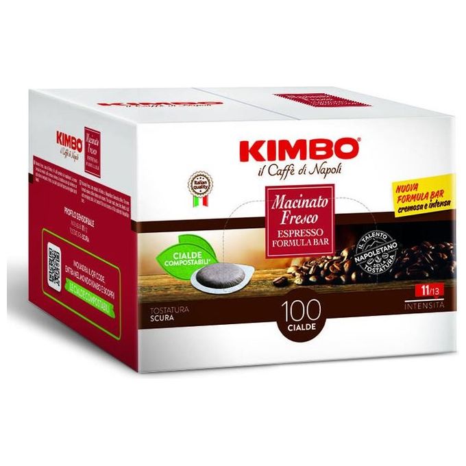 Kimbo 014297 Macinato Fresco Cialde Caffe' ESE Espresso Compostabile Tostatura Scura Intensita' 11-13 100 pz