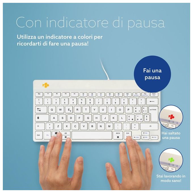 R-Go Tools RGOCOITWDWH Tastiera Ergonomica Compact Break Mini USB QWERTY IT con Software Break colore Bianco