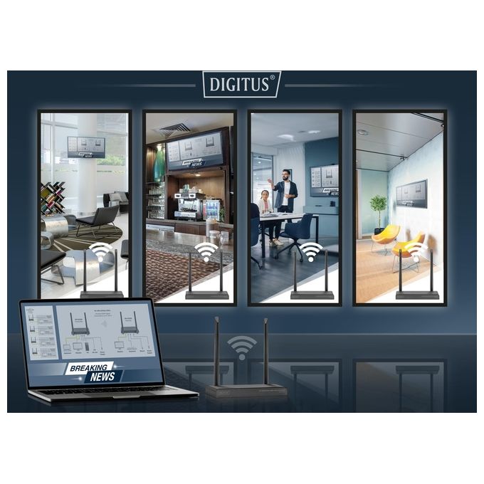 Digitus DS-55328 Extender KVM HDMI Wireless 4K 30Hz Splitter 1x4 150m UHD HDMI 2.0 HDCP 2.2 Plug and Play colore Nero
