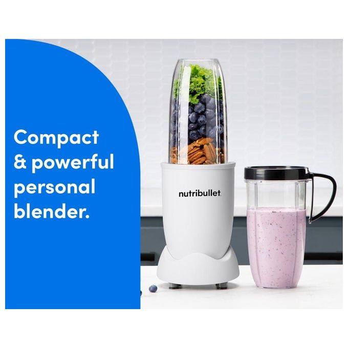 NutriBullet NB907MAW Frullatore 900 W Capacita' 0,9 L con Bicchiere Rimovibile Lama Estrattiva Funzione Pulse Tritaghiaccio Ricettario Incluso colore Bianco