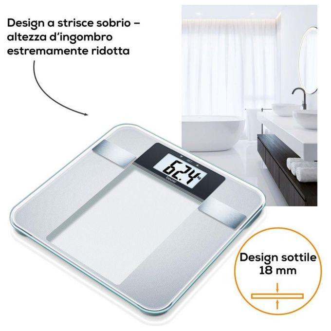 Beurer BG 13 Bilancia Diagnostica in Vetro Portata 150 Kg Inox