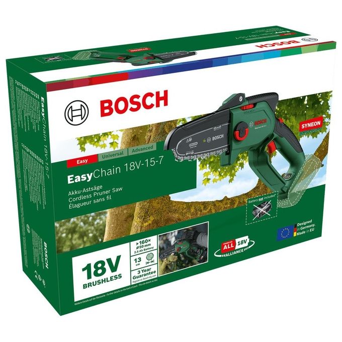 Bosch 06008B8901 EasyChain Motosega a batteria 18V 15 cm barra catena Oregon 6,95 m-s peso 1,3 kg colore Nero