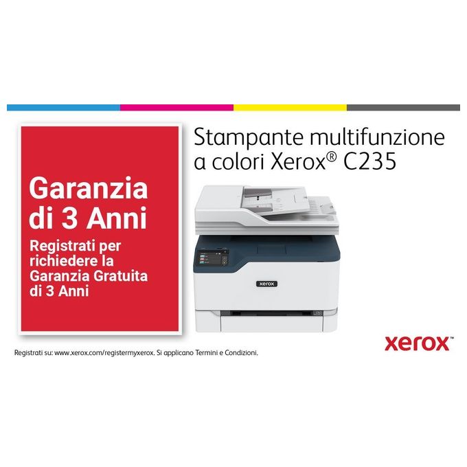 Xerox C235V_DNI Multifunzione Laser A4 Colore Stampa Copia Scansione Fax 22 ppm Wi-Fi Fronte Retro ADF Touch colore Bianco