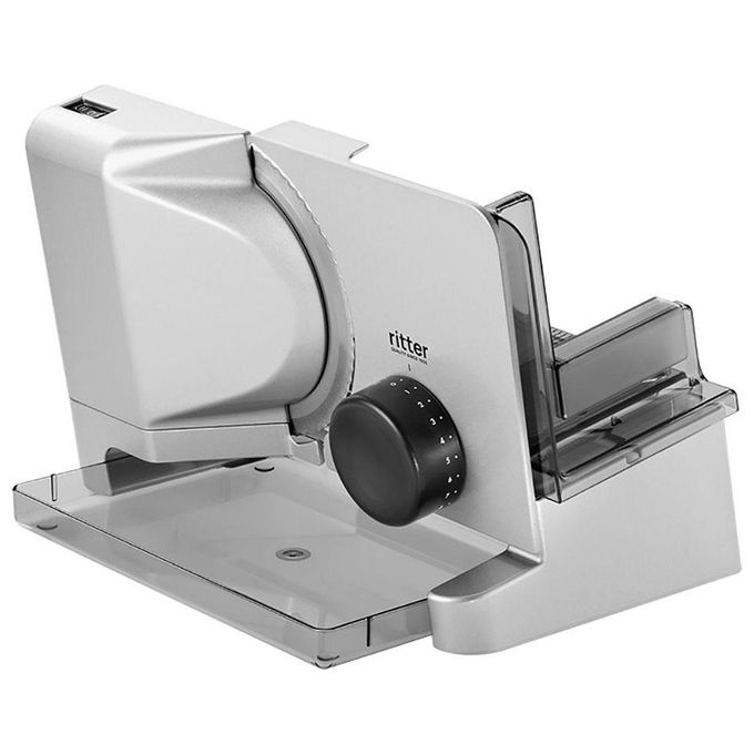 Ritter E 16 Affettatrice elettrica compatta in metallo con motore ECO 65 W lama dentata da 17 cm regolazione continua fino a 20 mm colore argento metallico