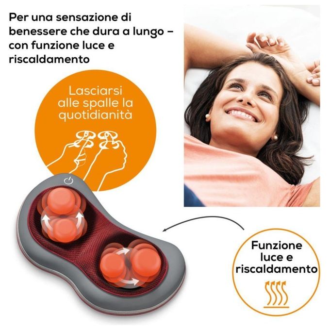 Beurer 64303 Cuscino Massaggiante Shiatsu con Funzione Riscaldamento e Spegnimento Automatico dopo 20 min colore Grigio Rosso