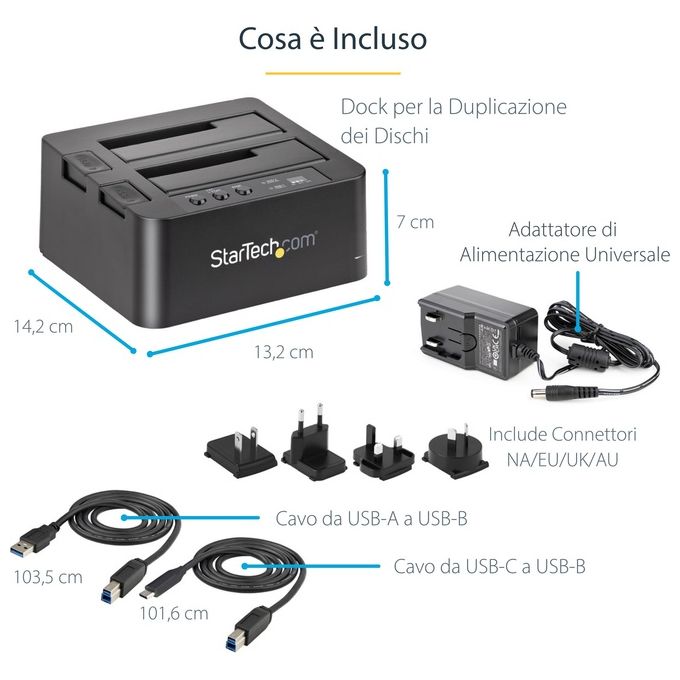 StarTech Duplicatore Disco Rigido 2 Alloggiamenti per 2.5'' e 3.5'' Sata Ssd-Hdds