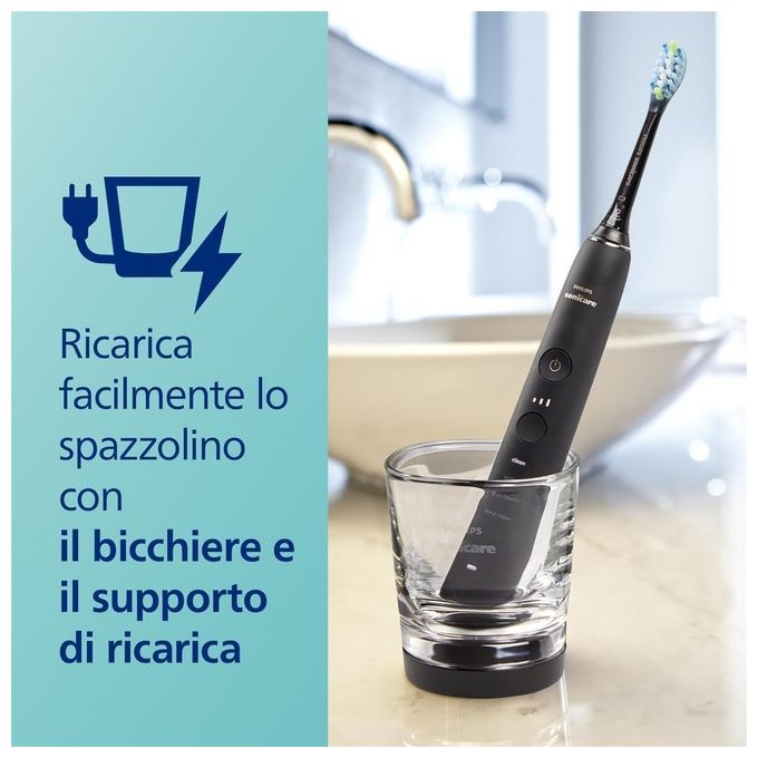 Philips HX991454 Sonicare DiamondClean 9000 Spazzolino elettrico sonico 4 modalita' timer autonomia 2 settimane confezione doppia colore Nero