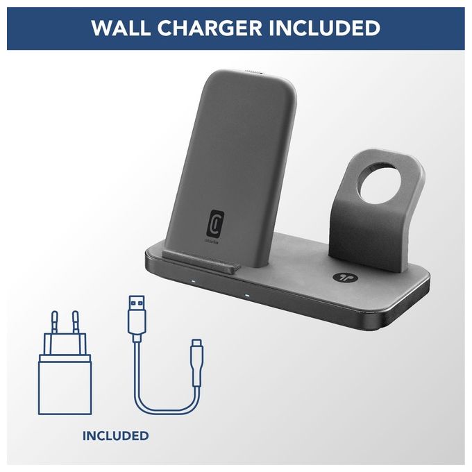 Cellularline WIRELESS3IN1IPHK Trio Wireless Charger Supporto di Ricarica Wireless 3in1 per iPhone Apple Watch AirPods 7.5W colore Nero