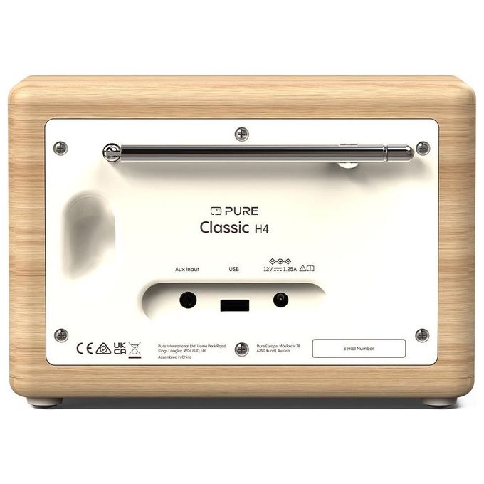 Pure 252982 Classic H4 Radio Digitale DAB+ FM Bluetooth 5.3 10W USB AUX Timer Cucina Sveglia colore Bianco Quercia
