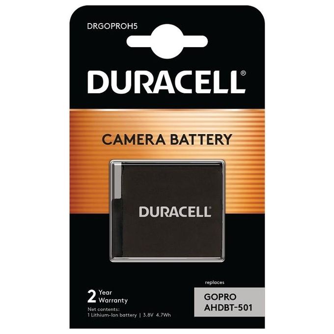 Duracell DRGOPROH5 Batteria Ricaricabile Ioni di Litio 1250 mAh 3.8V compatibile GoPro Hero 5 6 7 8 colore Nero