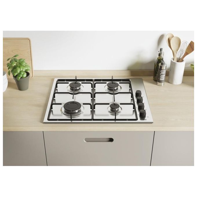 Candy Piano cottura a gas 4 Zone Griglie smaltate Accensione elettrica 60 cm Inox sempre in perfette condizioni