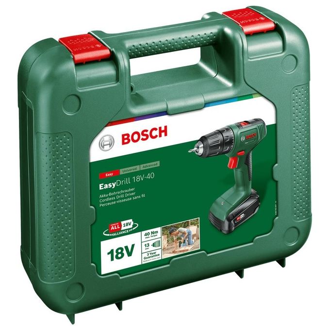 Bosch 06039D8004 EasyDrill 18V-40 Trapano Avvitatore a Batteria 18 V 2 Velocita' 20 Posizioni Coppia Mandrino 13 mm colore Nero Verde