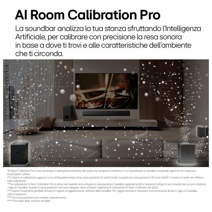 LG SG10TY Soundbar TV 3.1 Canali 420W Dolby Atmos Wi-Fi Subwoofer Wireless Design a Filo Muro 3.25cm colore Nero