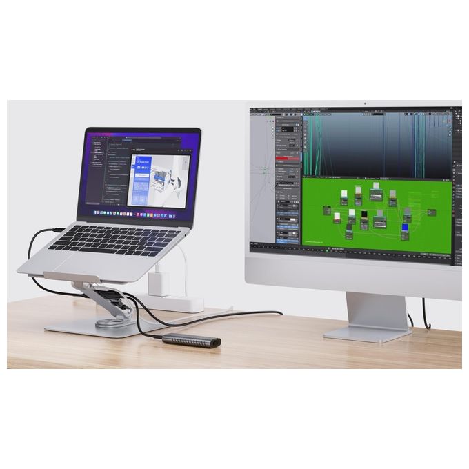 Conceptronic DONN27G Supporto per Laptop con Docking Station 7in1 Hub USB 3.2 HDMI Lettore Schede 100W colore Argento