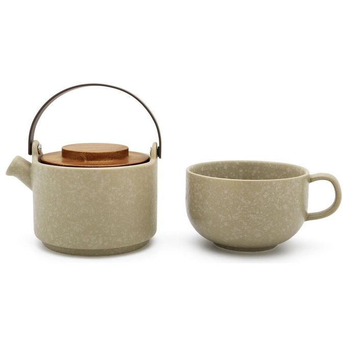 Bredemeijer Tea-for-one Umea Beige con Coperchio in Legno di Acacia