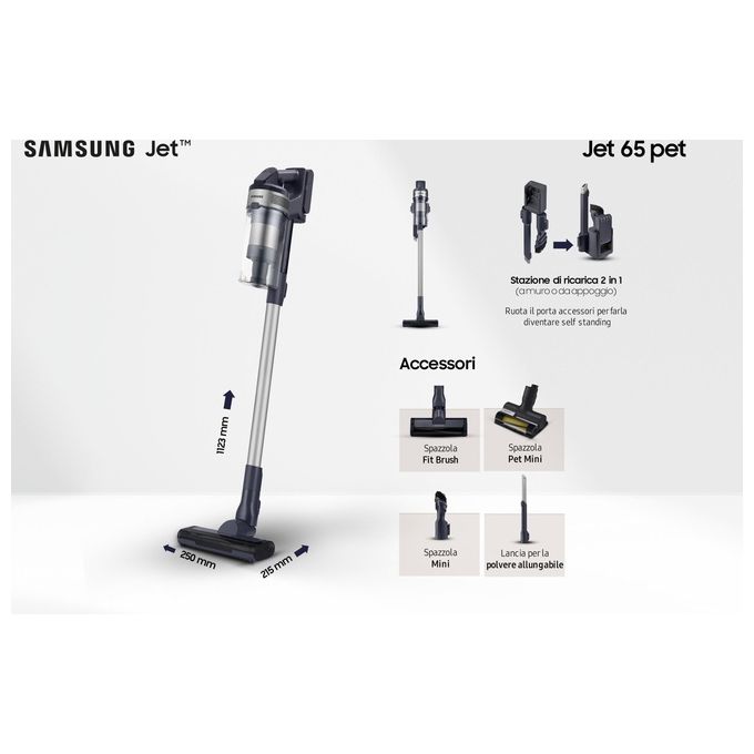Samsung VS15A60AGR5 Jet 65 Pet Aspirapolvere senza filo Multiciclonica 0,8 L 150 W 40 min 86 dB colore Nero Argento