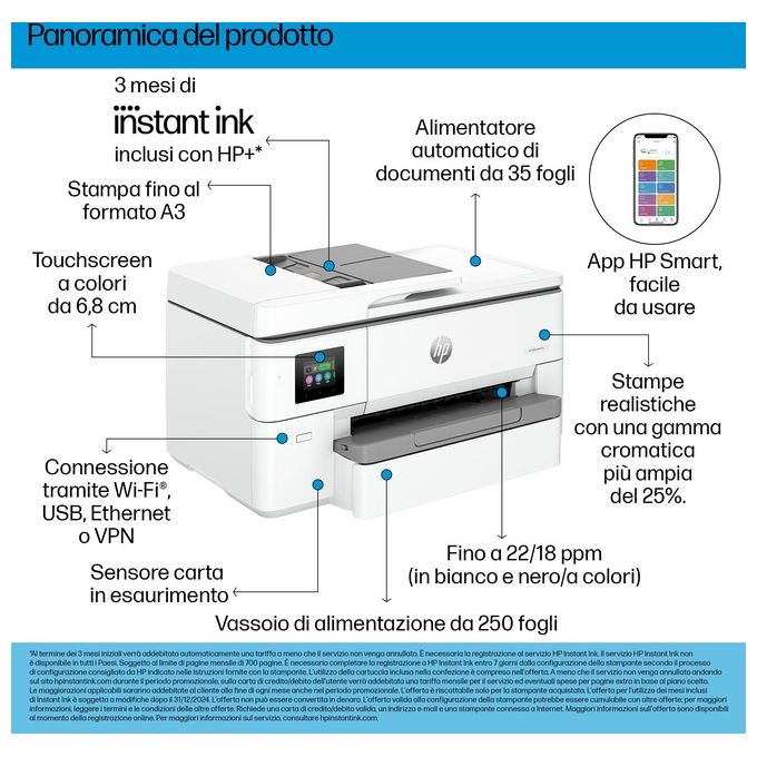 HP 53N95B OfficeJet Pro 9720e Stampante Multifunzione Inkjet A3 Colore 22 ppm Wi-Fi ADF Fronte Retro colore Grigio