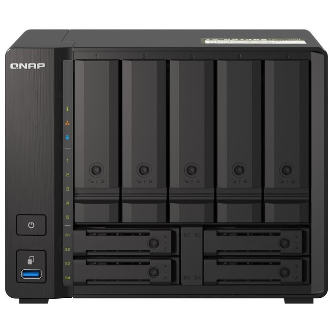 Qnap TS-H973AX-32G NAS Tower 9 Bay AMD Ryzen V1500B 4 Core 32GB DDR4 RAM 10GbE 2.5GbE QuTS hero ZFS colore Nero