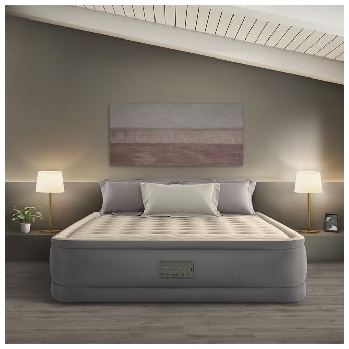 Intex 64926ND DuraBeam PremAire II Materasso Gonfiabile Matrimoniale Fiber-Tech 152x203x46 cm Pompa Integrata Porta USB 272 Kg colore Grigio