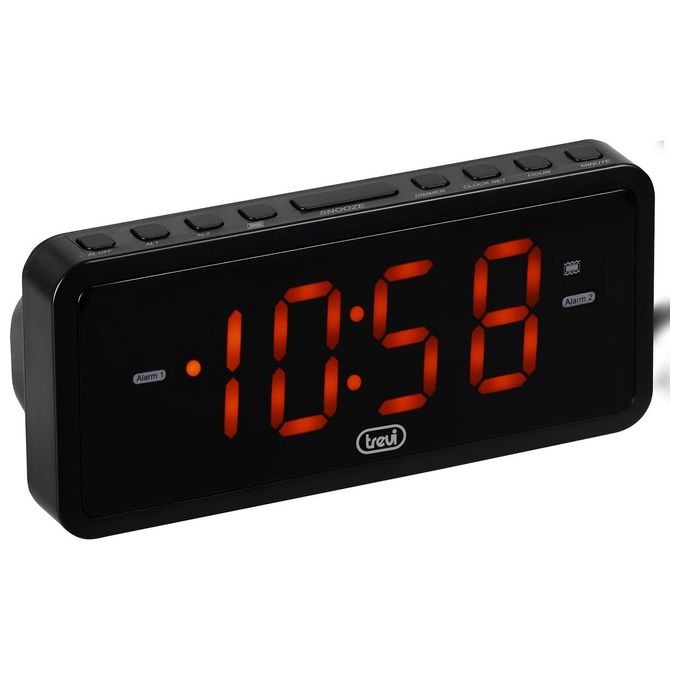 Trevi EC 882 Orologio Digitale con Grande Display 1.2'' 2 Sveglie Programmabili con Suoneria Elettronica e Vibrazione Funzione Dimmer e Funzione Snooze Vano Batterie Anti Blackout