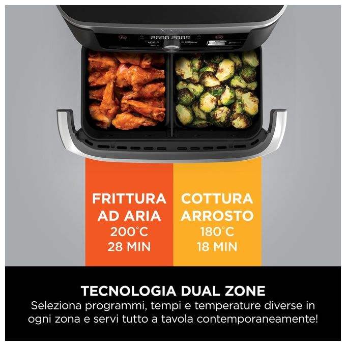 Ninja AF500EU FlexDrawer Friggitrice ad aria 10.4 L 2470 W 7 Programmi Dual Zone Touchscreen colore Nero