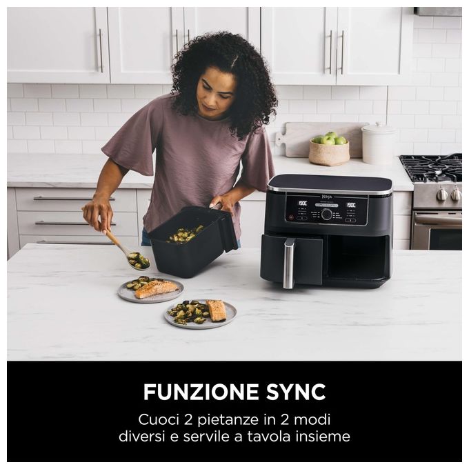 Ninja AF400EU Friggitrice ad aria Dual Zone 9.5 L 2470 W 6 funzioni 2 cestelli digitale colore Nero