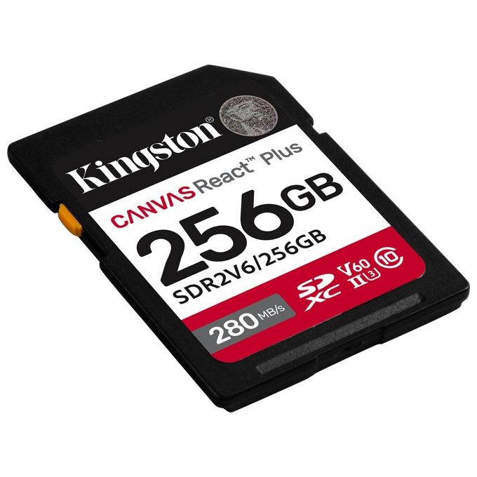 Kingston SDR2V6-256GB Canvas React Plus SD Card SDXC 256GB UHS-II U3 V60 280MB-s 150MB-s colore Nero