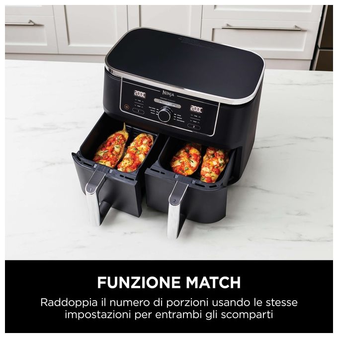 Ninja AF400EU Friggitrice ad aria Dual Zone 9.5 L 2470 W 6 funzioni 2 cestelli digitale colore Nero