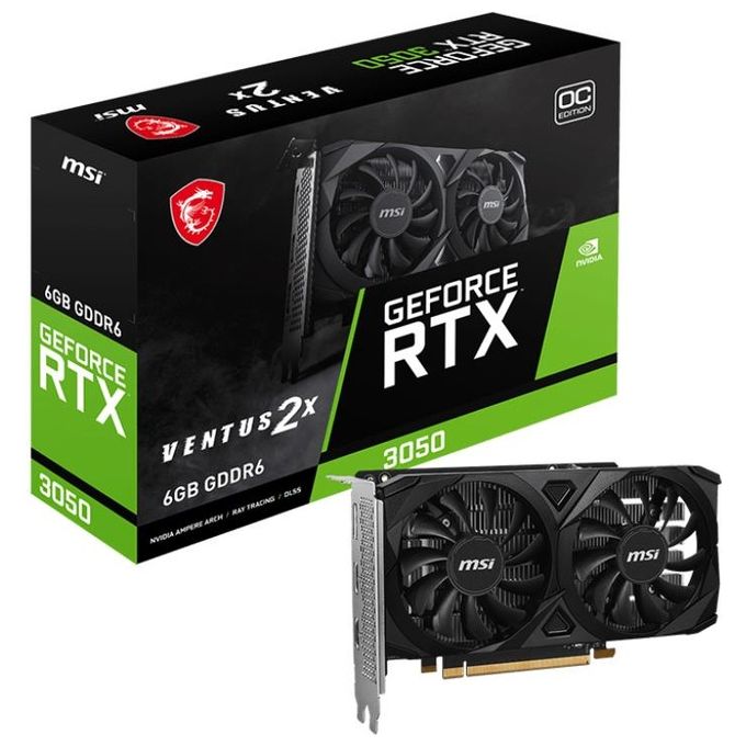 MSI V812-055R Ventus GeForce RTX 3050 Scheda Grafica 6 GB GDDR6 2 HDMI 2.1 1 DisplayPort 1.4a colore Nero