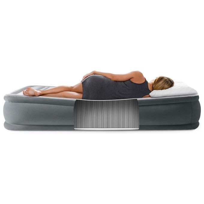 Intex 67766ND Comfort Plush Materasso Gonfiabile Singolo Fiber-Tech Pompa Elettrica Integrata 99x191x33 cm colore Grigio