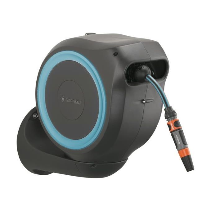 Gardena 18600-20 Avvolgitubo da Parete RollUp S 15 m con Lancia e Raccordi Avvolgimento Automatico Rotazione 180 gradi colore Azzurro