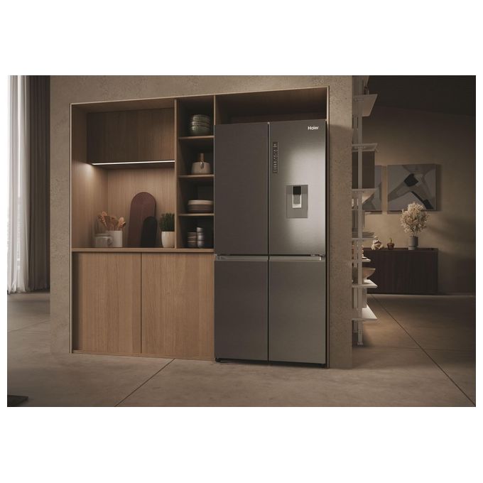 Haier HCR3818EWMM Cube 83 Frigorifero 4 Porte 463 L 181 cm Classe E 35 dB No Frost Dispenser Acqua colore Platino