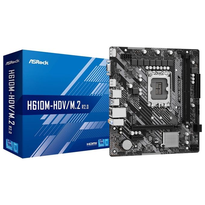Asrock 90-MXBJH0-A0UAYZ H610M-HDV-M.2 R2.0 Scheda Madre Intel H610 LGA 1700 Micro ATX DDR4 fino a 64 GB M.2 SATA HDMI DisplayPort VGA colore Nero