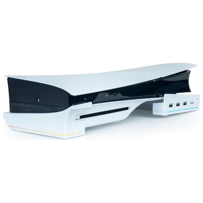 Nacon PS5SHORIZSTAND Base Orizzontale per PS5 Slim con Hub USB 3.0 e Illuminazione RGB colore Bianco