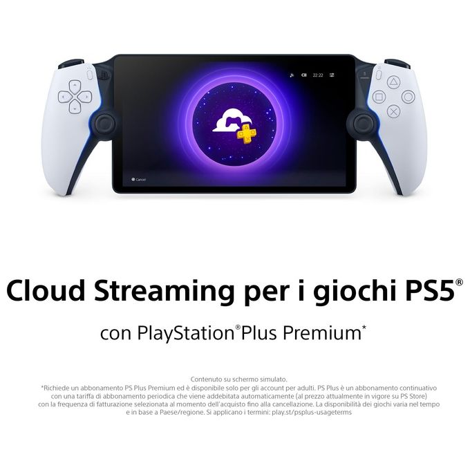 Sony 1000041537 PlayStation Portal Remote Player Accessorio PS5 Schermo LCD 8'' 1080p 60fps Wi-Fi DualSense colore Bianco