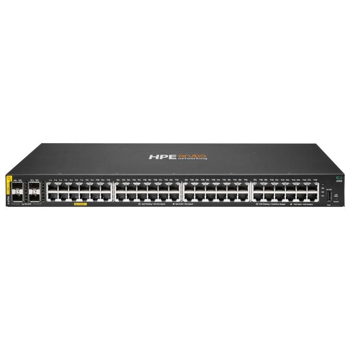 HPE JL675A Aruba 6100 Switch gestito 48 porte 10-100-1000 PoE+ 370W 4 porte 1G-10G SFP+ Layer 3 stacking colore Nero