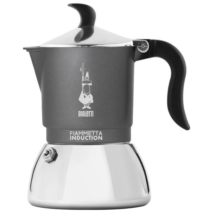 Bialetti 0007152 Fiammetta Moka Caffettiera per Induzione 2 Tazze 0,13 L in Alluminio e Acciaio colore Grigio