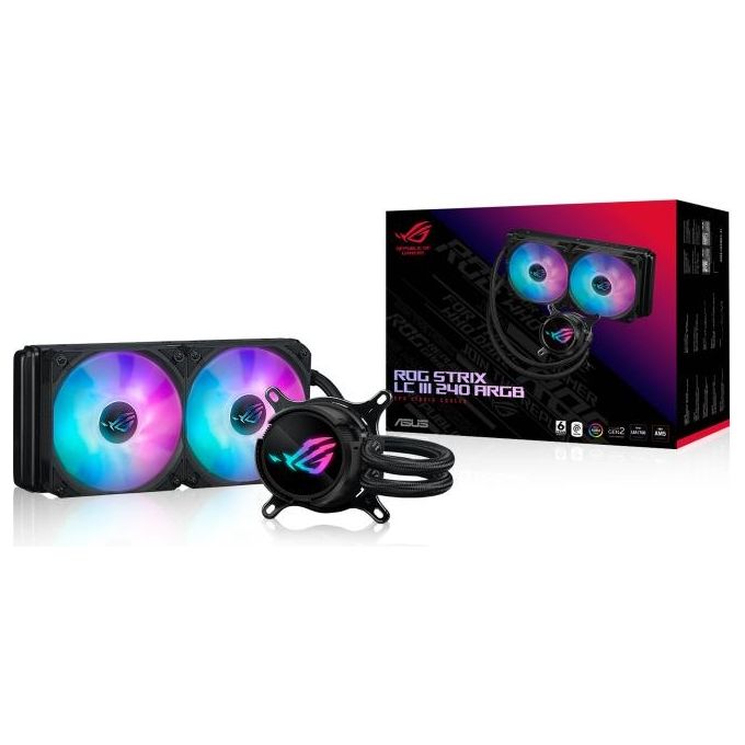 ASUS 90RC00S1-M0UAY0 ROG Strix LC III Kit di raffreddamento a liquido per CPU 240 mm con display LCD e illuminazione ARGB colore Nero