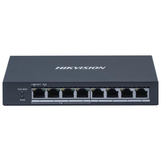 Hikvision DS-3E0508P-O Switch Non Gestito 8 Porte Gigabit 4 PoE IEEE 802.3af-at Budget 60W Metallico