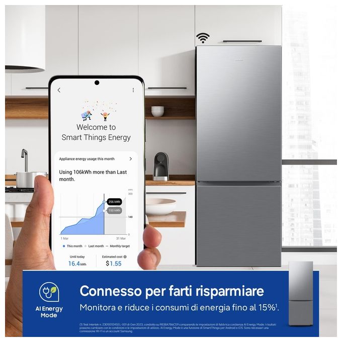 Samsung RB53DG706BS9EF Frigorifero Combinato 538 L 203 cm Classe B 35 dB Total No Frost Twin Cooling Wi-Fi SpaceMax (203x75x71 cm) colore Acciaio Inox