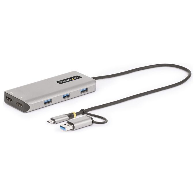 StarTech.com 167B-USBC-MULTIPORT Adattatore Multiporta USB-C Doppio HDMI 4K30Hz Hub USB-A 3 Porte 5Gbps Cavo 40 cm colore Argento