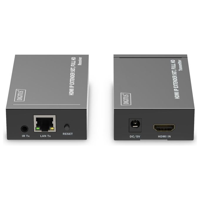 Digitus DS-55517 Set di estensione HDMI IP Full HD 1080p 120 m con trasmettitore e ricevitore AV supporto IR Cat6 Cat6a Cat7 Cat8 colore Nero