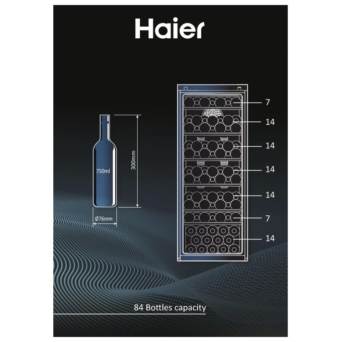 Haier HWS84GA Wine Bank 50 Serie 5 Cantinetta Vino con Compressore 84 bottiglie 1 zona 149 kWh Classe G 37 dB colore Nero