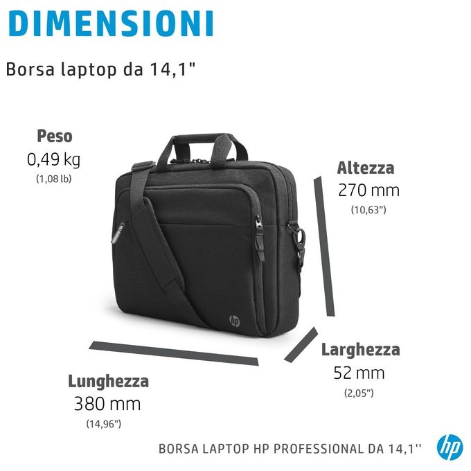 HP 500S8AA Borsa per laptop Professional da 14,1 pollici Plastica resistente all'acqua Tasca RFID Passante per bagagli colore Nero