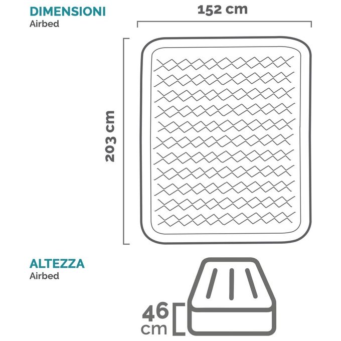 Intex 64926ND DuraBeam PremAire II Materasso Gonfiabile Matrimoniale Fiber-Tech 152x203x46 cm Pompa Integrata Porta USB 272 Kg colore Grigio