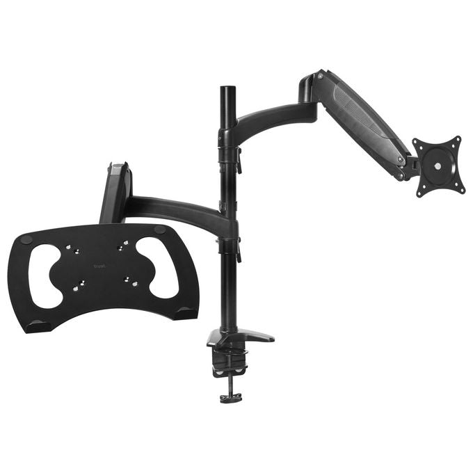 Trust 25337 Mara Braccio per Monitor e Laptop Supporto Ergonomico Doppio per Schermi fino a 32'' e Laptop fino a 17'' Vesa 75 100 Regolabile in Altezza con Molla a Gas colore Nero