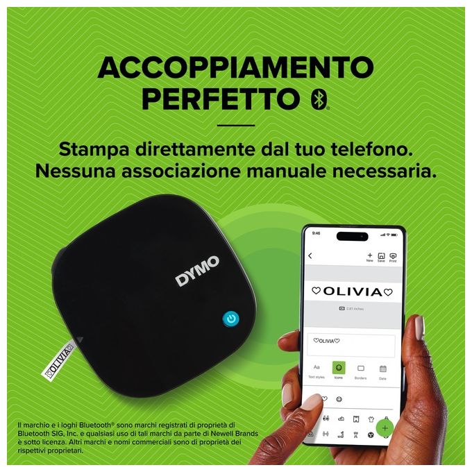 Dymo 2172855 LetraTag 200B Etichettatrice Bluetooth per Smartphone iOS Android nastri 12 mm colore Nero