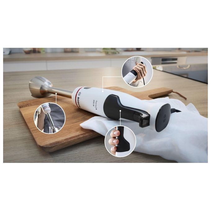 Bosch MSM4W420 Serie 4 Frullatore a immersione 800 W con Tritatutto Mini e Bicchiere Dosatore colore Bianco